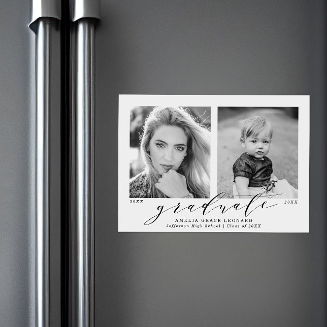 Now and Then 2 Photo Graduation Magnetic Invitation (Creator Uploaded)