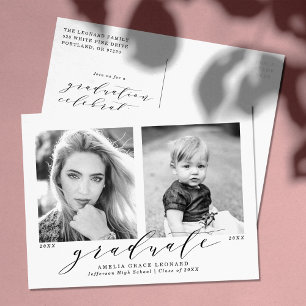 Now and Then 2 Photo Graduation Party Invitation Postcard