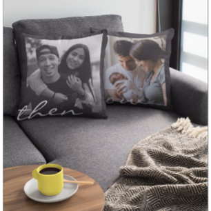 Now and Then Anniversary Couples Gift Photo Cushion