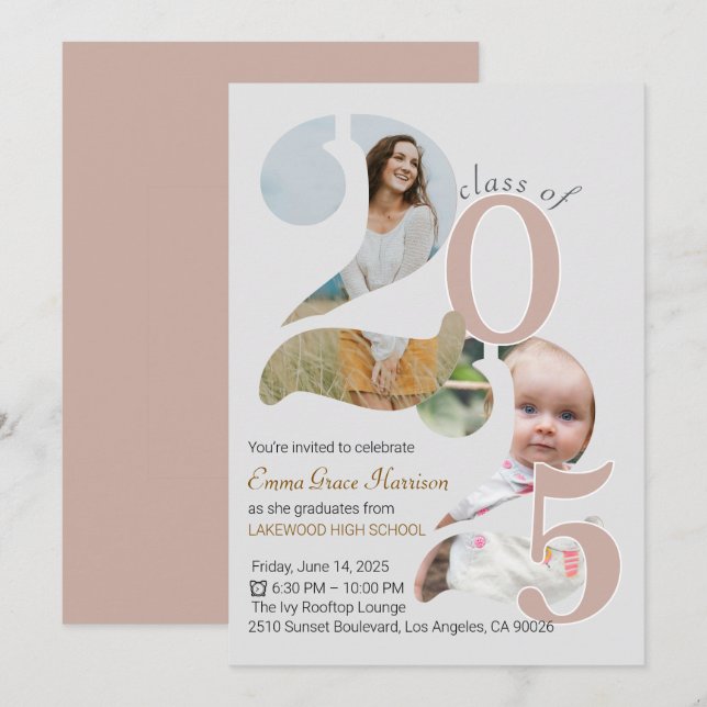 Now and Then Class of 2025 Personalised Graduation Invitation (Front/Back)