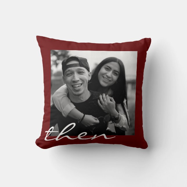 Now and Then Love Story Two Photo Anniversary Cushion (Front)