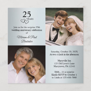 Now and Then Photo Surprise 25th Anniversary Party Invitation