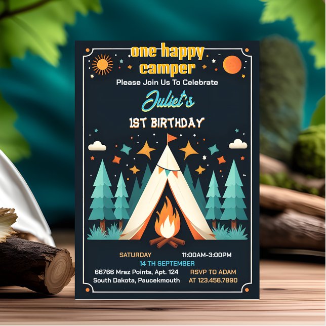 Now Cute Nature Boys One Happy Camper 1st Birthday Invitation (Creator Uploaded)