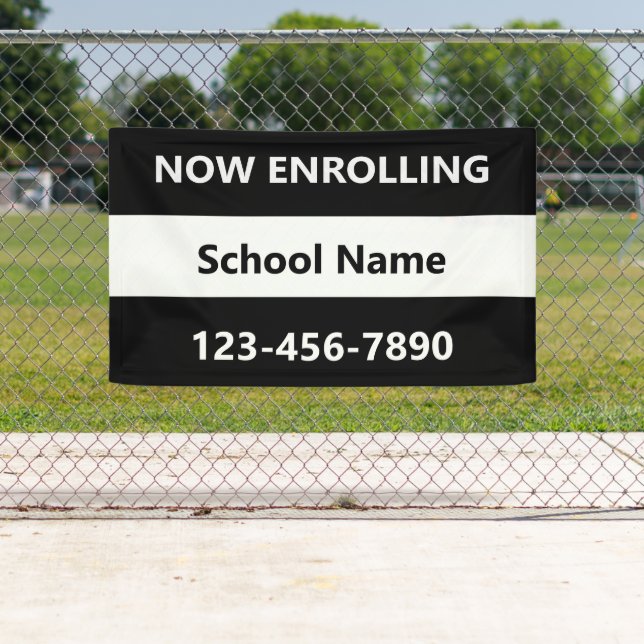 Now Enrolling Black and White School Name Phone Banner (Insitu)