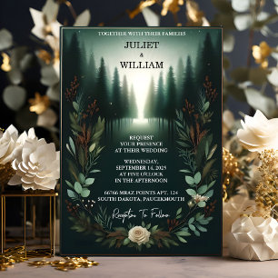 Now Forest Nature Garden Plant Dark Green Wedding Invitation