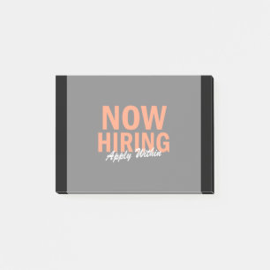 Now Hiring Apply Within Post-it Notes