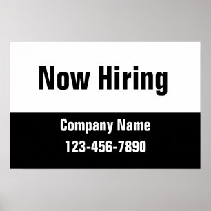 Now Hiring Black White Company Name Text Template Poster