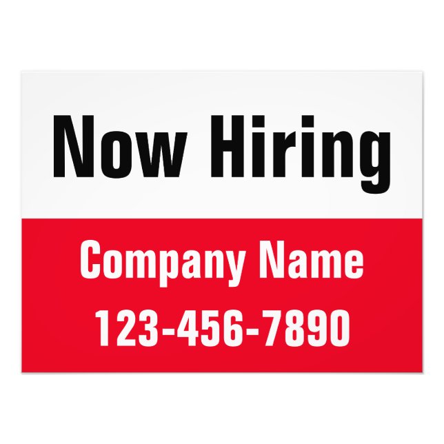 Now Hiring Business Name Phone Number Window Sign (Front)
