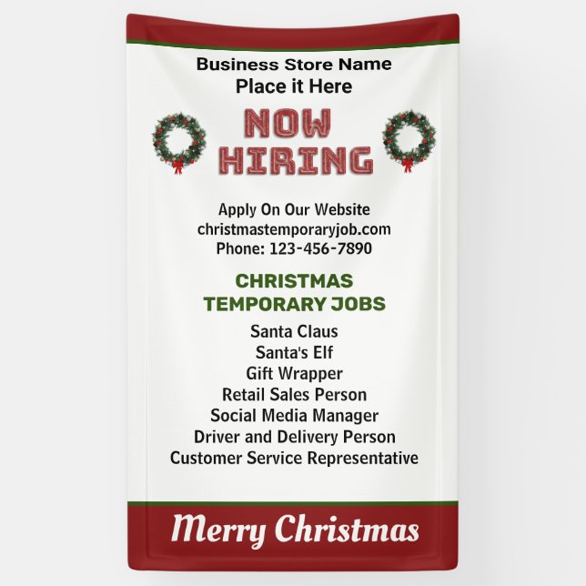 Now Hiring Christmas Holidays Jobs Custom Banner (Vertical)