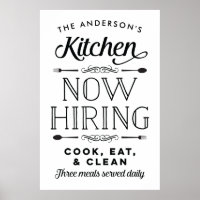 Now Hiring Fun Personalised Custom Kitchen Print