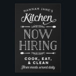 Now Hiring Fun Personalised Kitchen Canvas Sign<br><div class="desc">Hang this personalised canvas art in your kitchen and bring a little bit of that rustic farmhouse vibe to your home decor. Use the customise options to create a truly one of a kind sign for yourself by changing the name font and the background colour from black to one of...</div>