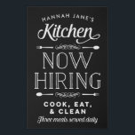 Now Hiring Fun Personalised Kitchen Canvas Sign<br><div class="desc">Hang this personalised canvas art in your kitchen and bring a little bit of that rustic farmhouse vibe to your home decor. Use the customise options to create a truly one of a kind sign for yourself by changing the name font and the background colour from black to one of...</div>