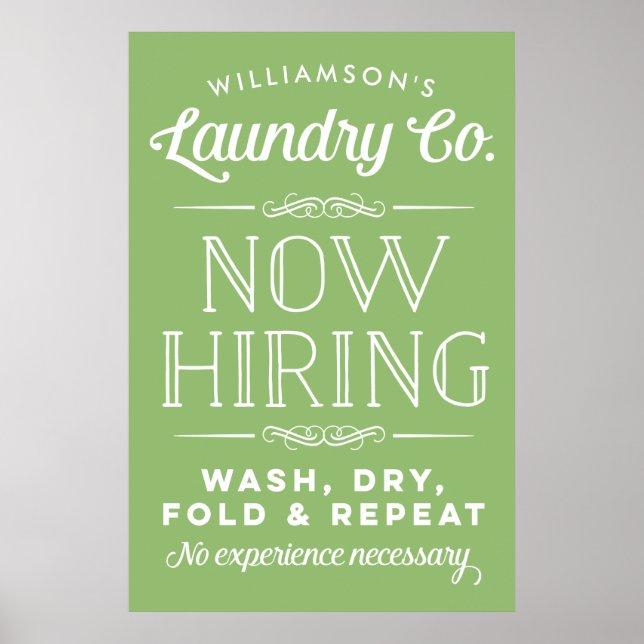 Now Hiring Fun Personalised Laundry Print Green (Front)
