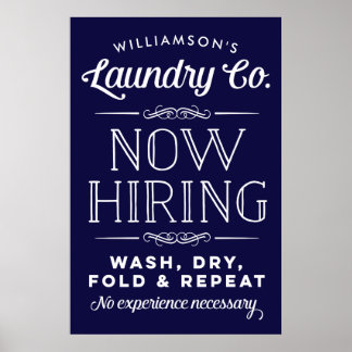 Now Hiring Fun Personalised Laundry Print Navy