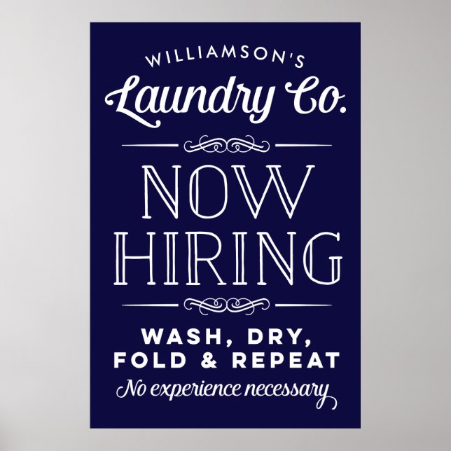 Now Hiring Fun Personalised Laundry Print Navy (Front)