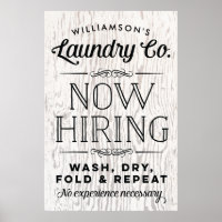 Now Hiring Fun Personalised Laundry Print Rustic