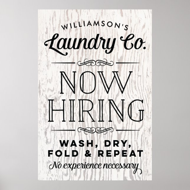 Now Hiring Fun Personalised Laundry Print Rustic (Front)