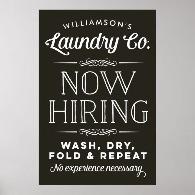 Now Hiring Fun Personalised Laundry Room Print (Front)