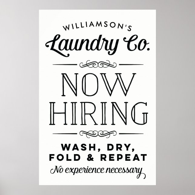 Now Hiring Fun Personalised Laundry Room Print (Front)