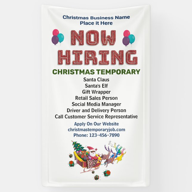 Now Hiring Help Wanted Business Christmas Custom  Banner (Vertical)