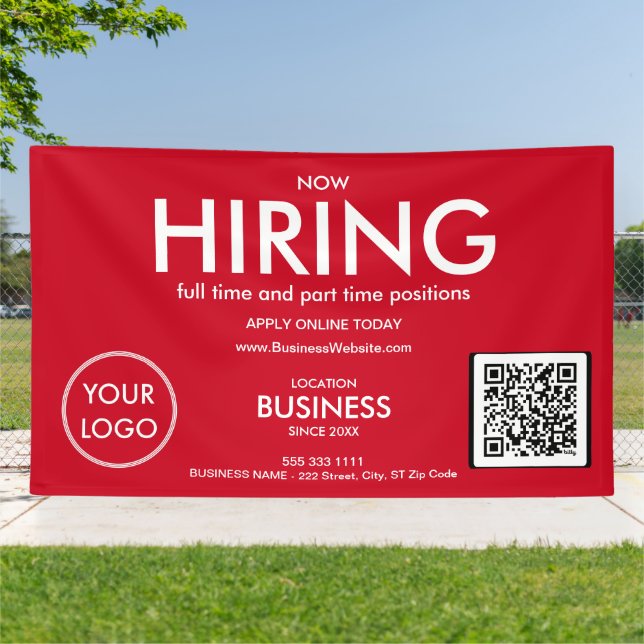 Now Hiring Modern Red Business Logo QR Code  Banner (Outside)