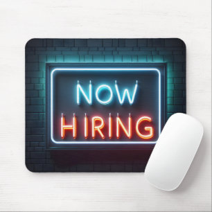 Now Hiring Neon Sign On Brick Mouse Pad