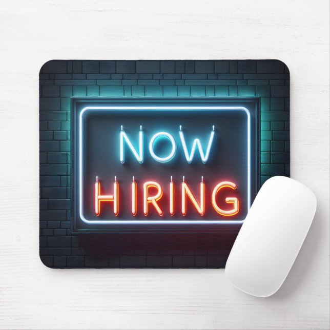 Now Hiring Neon Sign On Brick Mouse Pad (With Mouse)