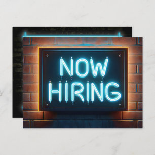 Now Hiring Neon Sign On Brick Postcard