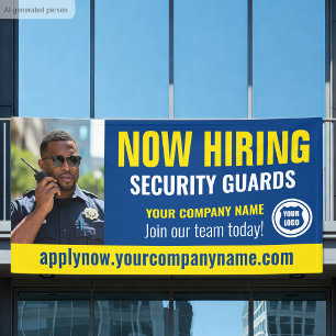 Now Hiring Security Guard Job Logo Photo Blue Banner
