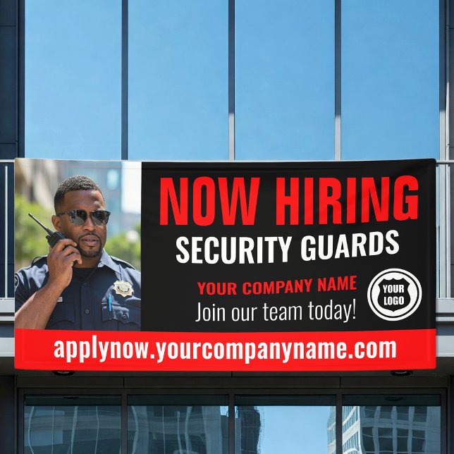 Now Hiring Security Guard Job Logo Photo Red Black Banner (Creator Uploaded)