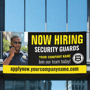 Now Hiring Security Guard Job Logo Photo Yellow Banner