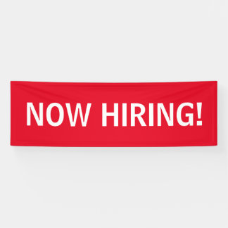 Now hiring simple red white banner sign