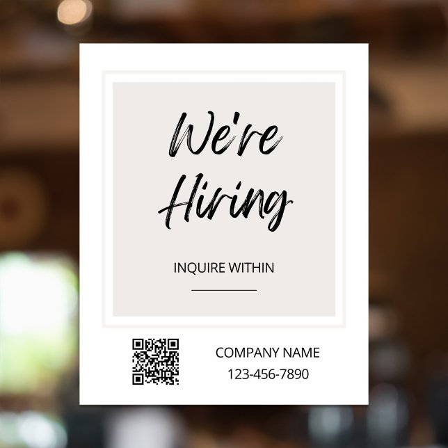 Now Hiring Window Sign, Minimal Beige Poster (Creator Uploaded)