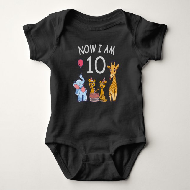 Now I am 10 years old 10th Birthday at the Zoo Baby Bodysuit (Front)