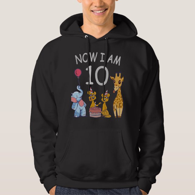 Now I am 10 years old 10th Birthday at the Zoo Hoodie (Front)