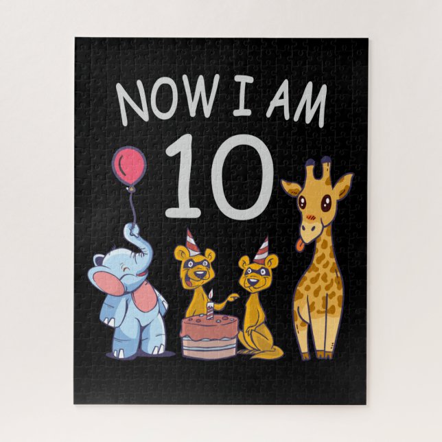 Now I am 10 years old 10th Birthday at the Zoo Jigsaw Puzzle (Vertical)