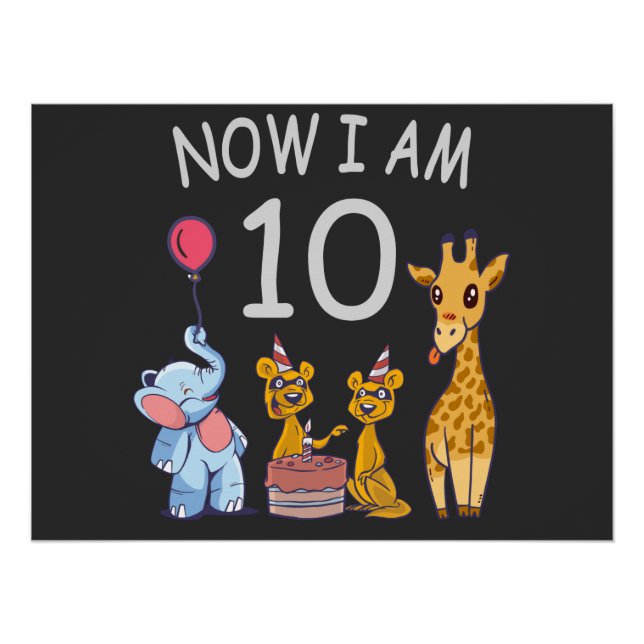 Now I am 10 years old 10th Birthday at the Zoo Poster (Front)