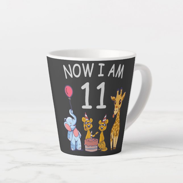 Now I am 11 years old 11th Birthday at the Zoo Latte Mug (Right Angle)
