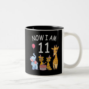 Now I am 11 years old 11th Birthday at the Zoo Two-Tone Coffee Mug
