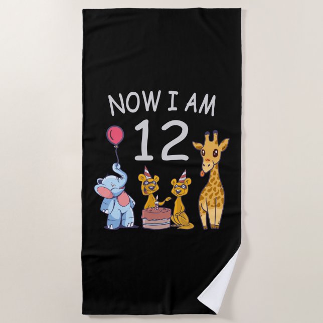 Now I am 12 years old 12th Birthday at the Zoo Beach Towel (Front)