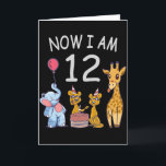 Now I am 12 years old 12th Birthday at the Zoo Card<br><div class="desc">Happy 12th Birthday. Funny and lovely Kids Birthday design with a cute Elephant,  two ferrets and a giraffe celebrating your birthday at the zoo.</div>