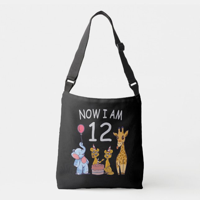 Now I am 12 years old 12th Birthday at the Zoo Crossbody Bag (Front)