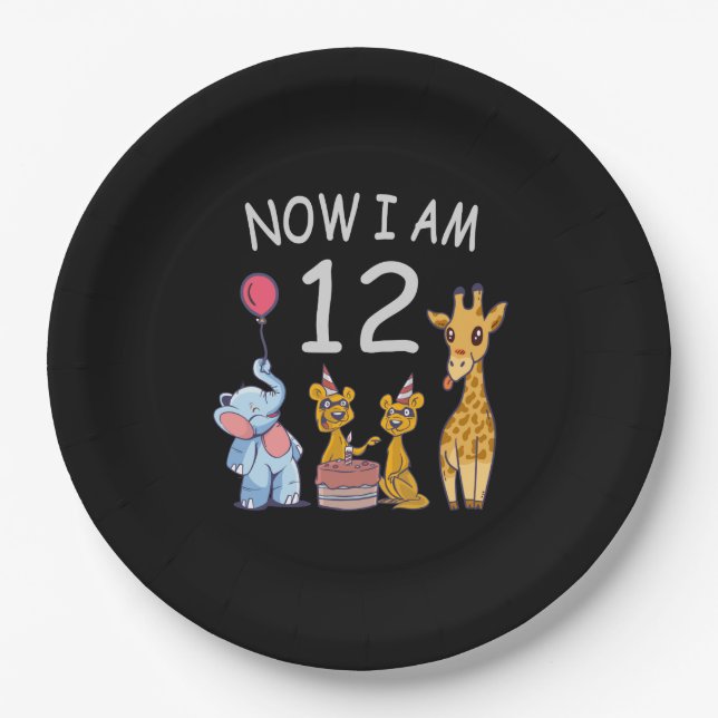 Now I am 12 years old 12th Birthday at the Zoo Paper Plate (Front)
