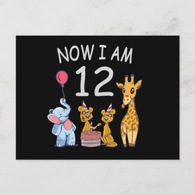 Now I am 12 years old 12th Birthday at the Zoo Postcard (Front)