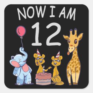 Now I am 12 years old 12th Birthday at the Zoo Square Sticker