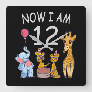 Now I am 12 years old 12th Birthday at the Zoo Square Wall Clock