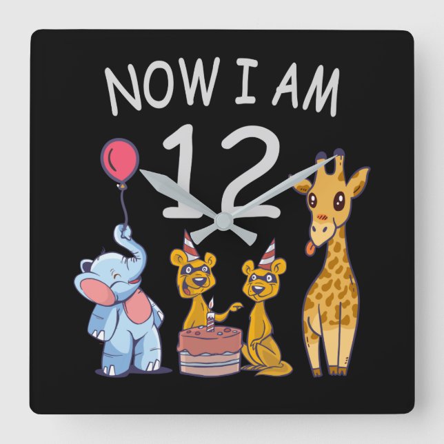 Now I am 12 years old 12th Birthday at the Zoo Square Wall Clock (Front)
