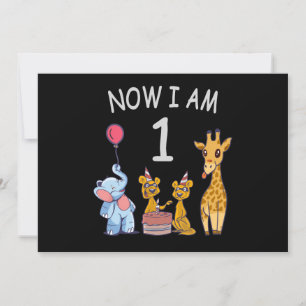 Now I am 1 year old 1st Birthday at the Zoo Baby B Invitation