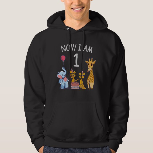 Now I am 1 year old 1st Birthday at the Zoo Hoodie (Front)