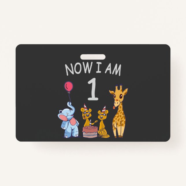 Now I am 1 year old 1st Birthday at the Zoo ID Badge (Front)